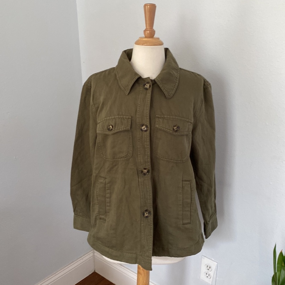 Loft Cotton‎ Military Button Down Shacket Size S Petite  NWT